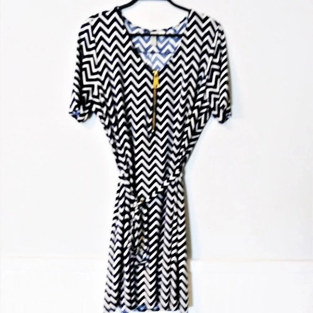Tacera Blue‎ White Print Belted Dress
